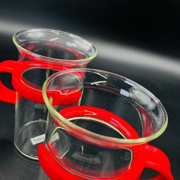 80s Bodum Denmark Red Round Handles Tall Coffee Cup PAIR Vintage Retro Kitchen - Picture 4 of 10